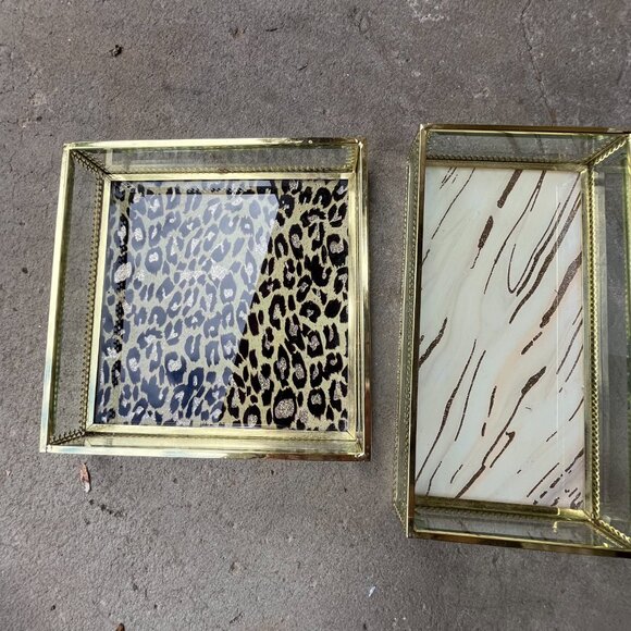 Rachel Zoe Glass Vanity Trinket Tray Leopard Cheetah Gold Tone Office Bathroom 2 - Picture 14 of 14